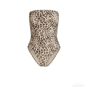 SKIMS SIGNATURE SWIM STRAPLESS ONE PIECE COLOR CHAMPAGNE LEOPARD PRINT